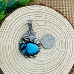 Vintage Turquoise Pendant Large Artisan 925 Silver Necklace Jimmy Begay Navajo